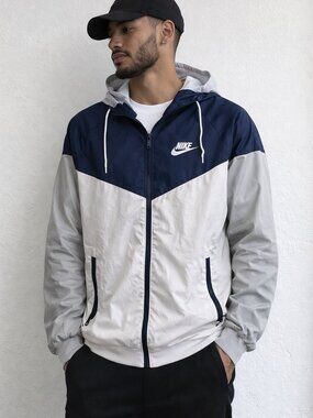 Nike White and Navy Mesh-Lined Jacket with Swoosh Tag